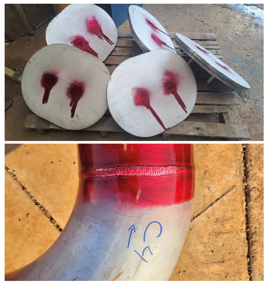 Inspeção de Líquido Penetrante - Tubo com líquido penetrante